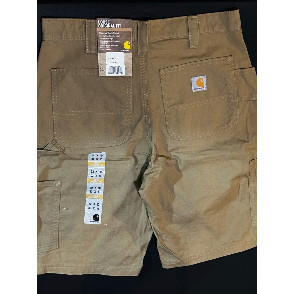 Carhartt Men's Loose Fit Brown Canvas Work Shorts Flat Front 10" Inseam B147